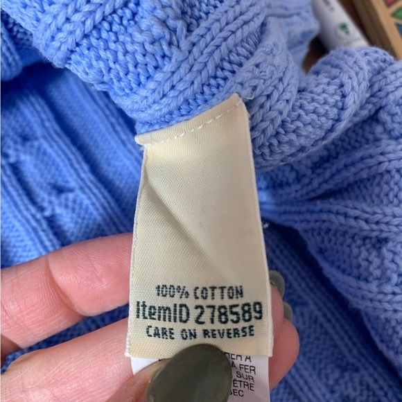 LL Bean Blue Double L Mixed Cable Knit Zip Front Cotton Cardigan Size MP - Picture 8 of 10
